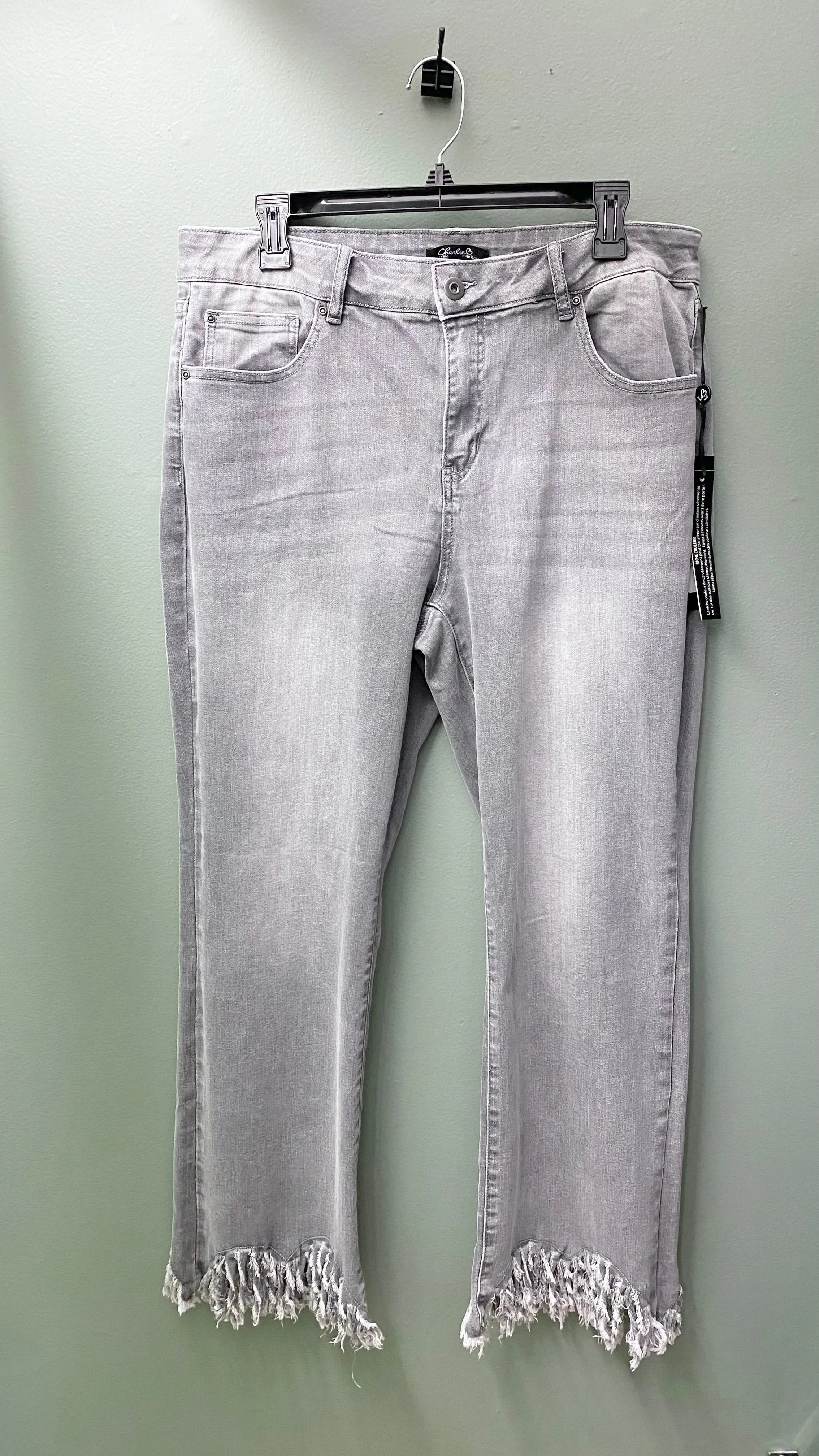 * Charlie B Grey Fringed Hem Jean