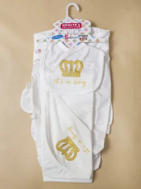 0Mth - 3Mth Crown White 5Pcs Gift Set For Newborn NBGS49