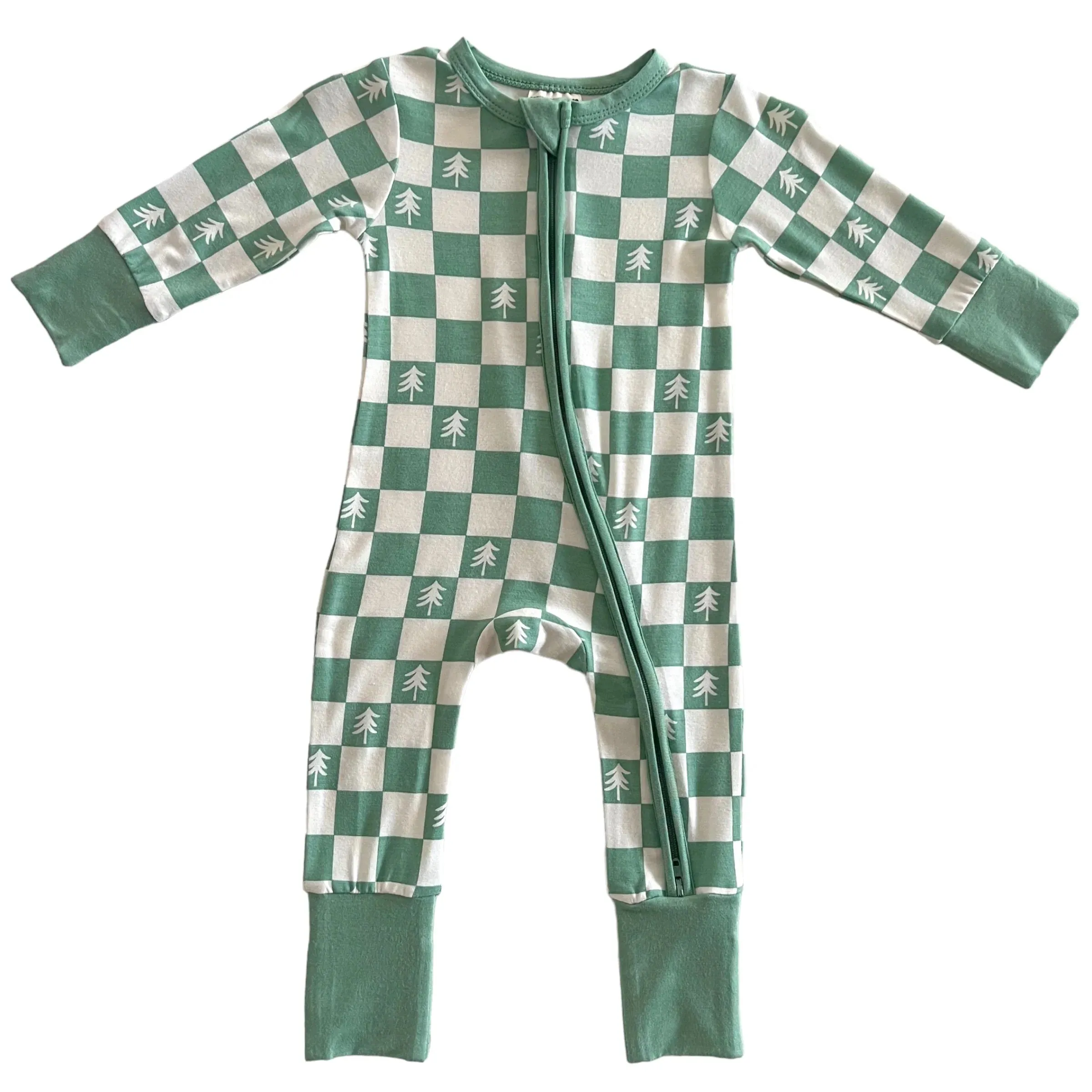 2-Way Convertible Zip Romper, Trees Checkerboard