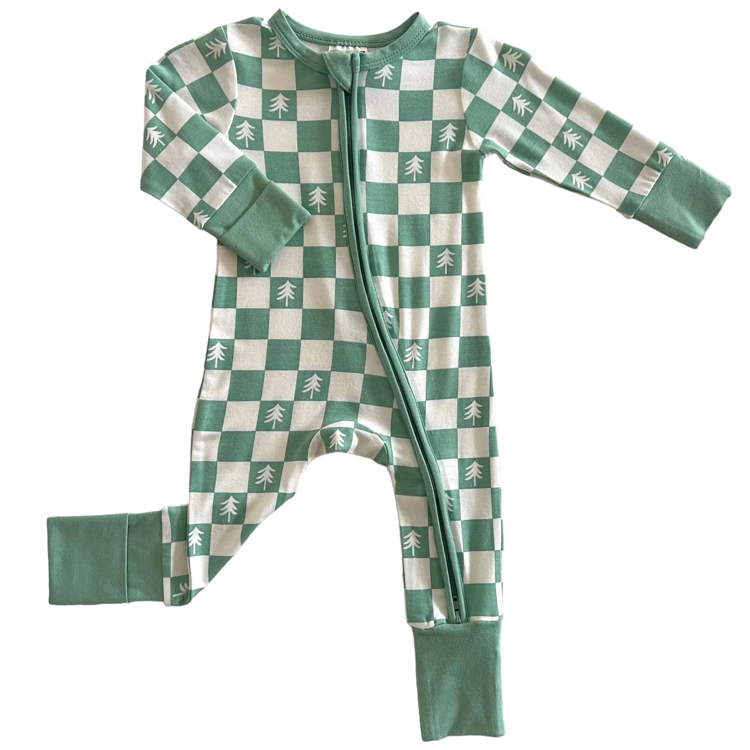 2-Way Convertible Zip Romper, Trees Checkerboard