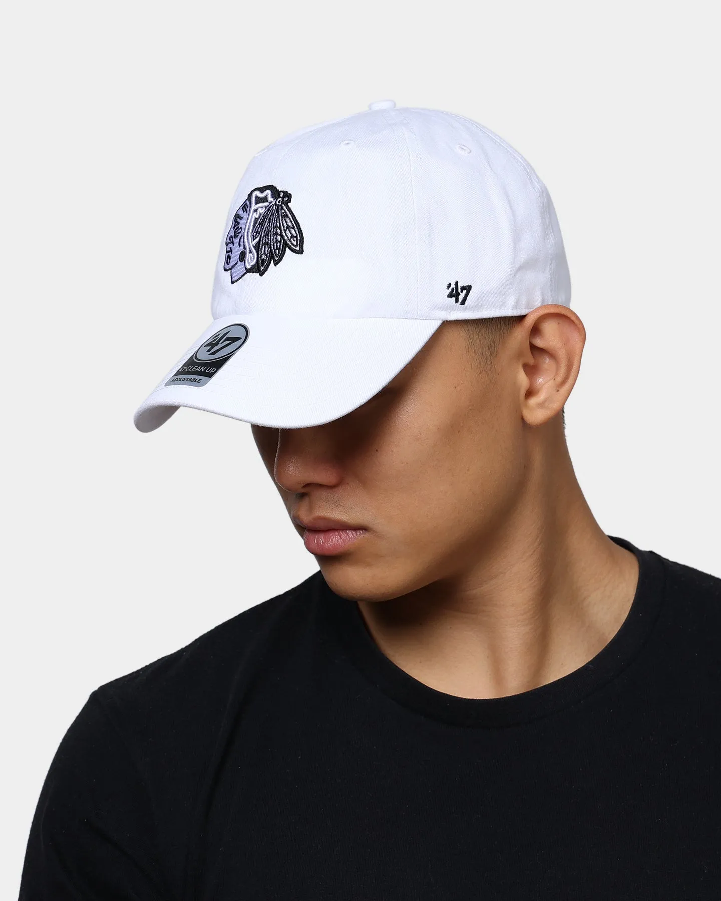 47 Brand Chicago Blackhawks Clean Up Strapback White/Black