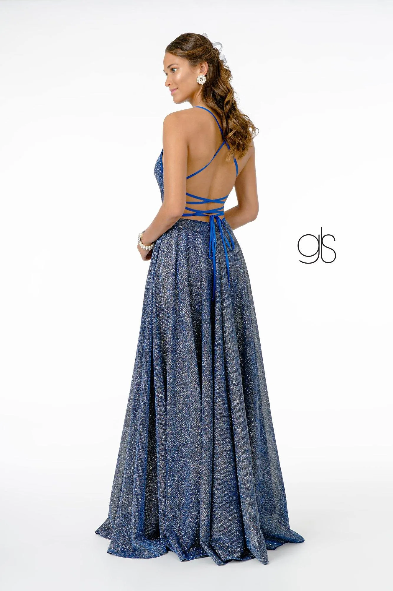 A-Line Glitter Lame Long Prom Dress