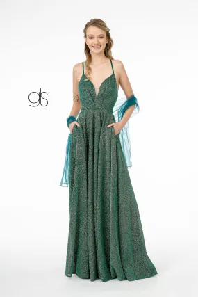 A-Line Glitter Lame Long Prom Dress