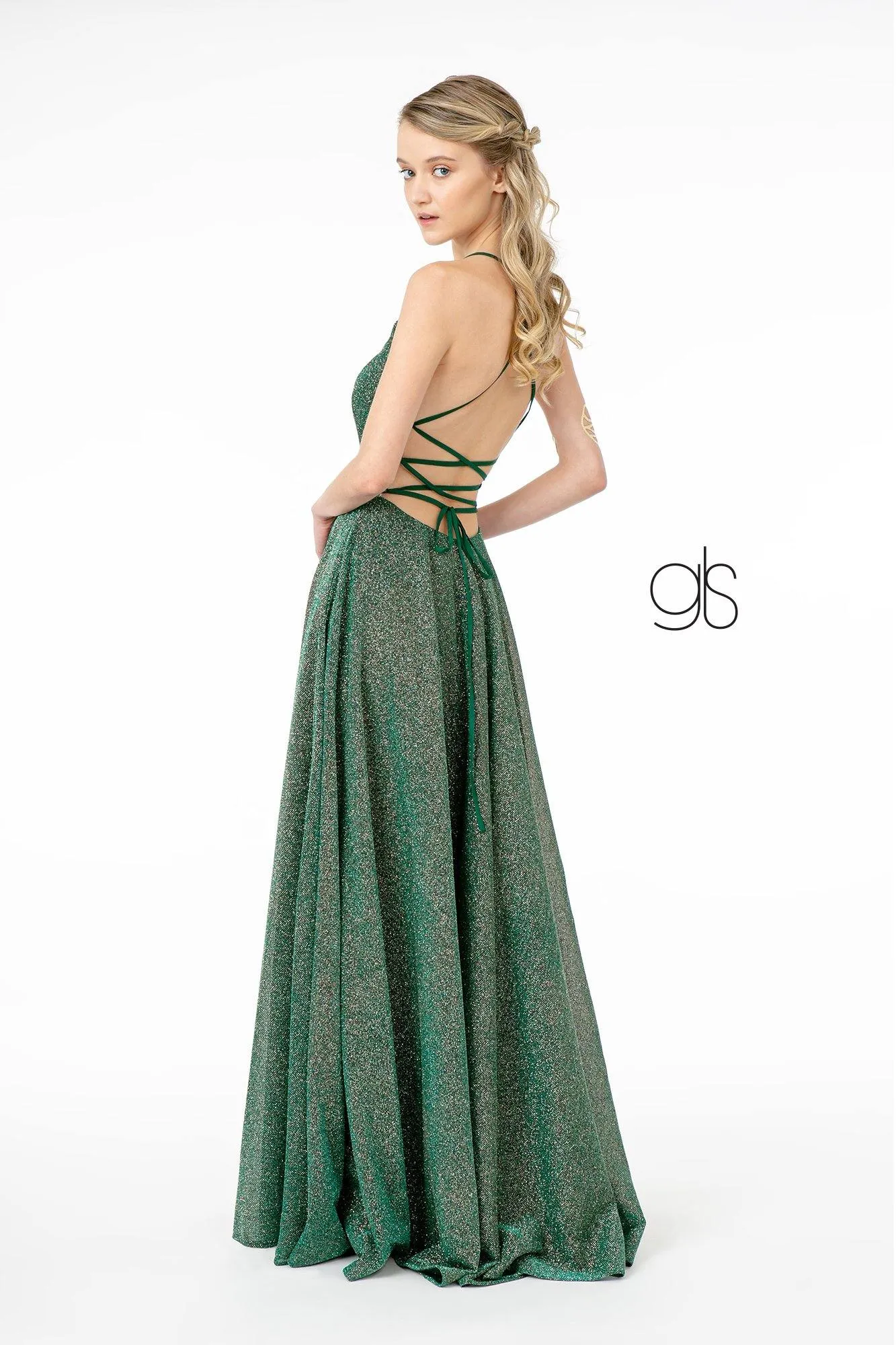 A-Line Glitter Lame Long Prom Dress