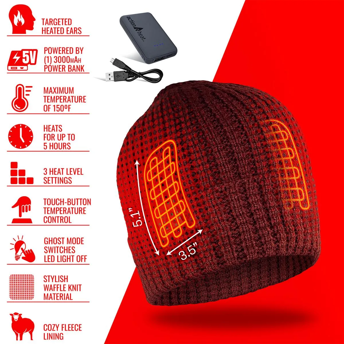 ActionHeat 5V Battery Heated Waffle Knit Hat