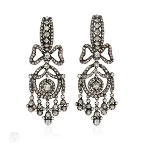 Antique style diamond fringed pendant earrings