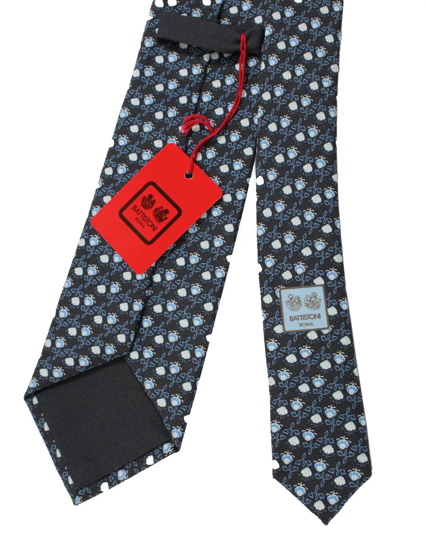 Battistoni Silk Tie Navy Blue Flowers