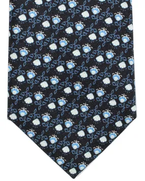 Battistoni Silk Tie Navy Blue Flowers