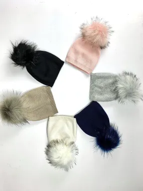 Cashmere faux fur pom hat