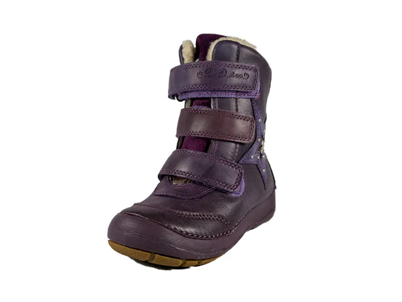 D.D. Step little kid shoes/winter boots with faux fur insulation purple with star size US 8.5-12