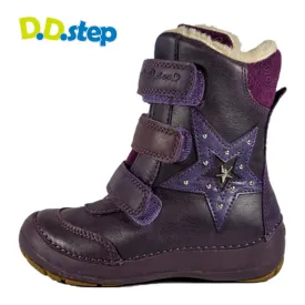 D.D. Step little kid shoes/winter boots with faux fur insulation purple with star size US 8.5-12