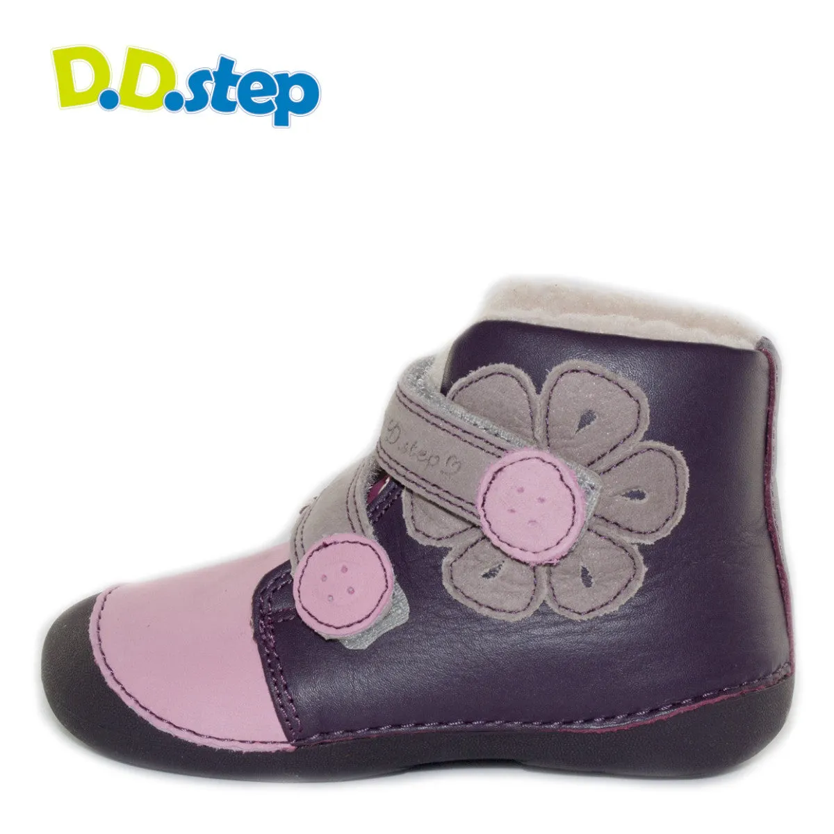 D.D. Step toddler girl shoes/winter boots with faux fur insulation fuchsia with flower size US 4-8. Stylish Velcro Shoes For Kids