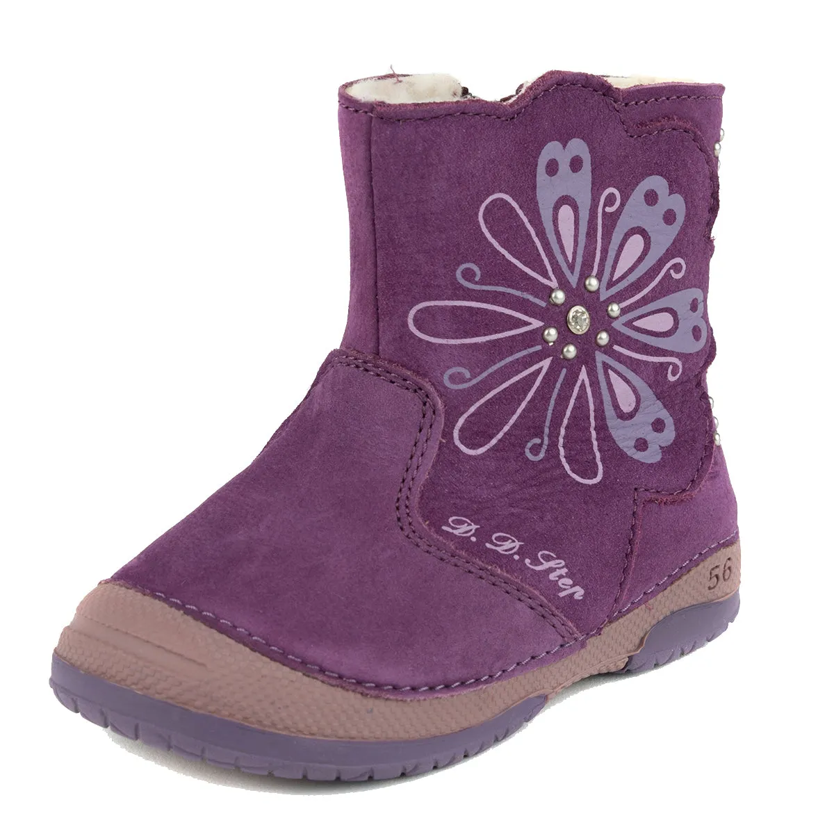 D.D. Step toddler girl winter boots with faux fur insulation lavender with flower size US 4-8. Cute boots for little  girls