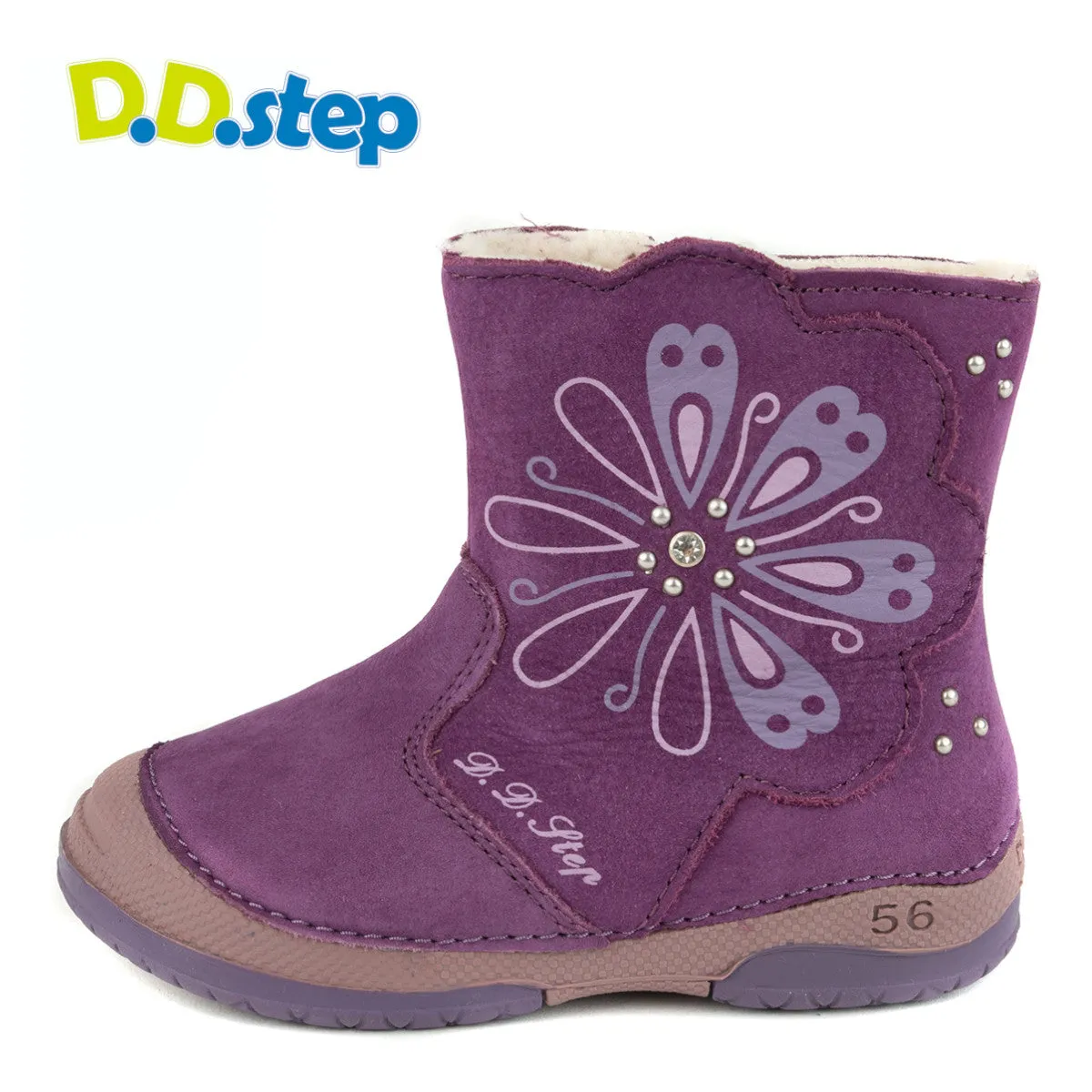 D.D. Step toddler girl winter boots with faux fur insulation lavender with flower size US 4-8. Cute boots for little  girls