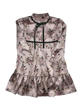 dress silk floral tiered - mauve