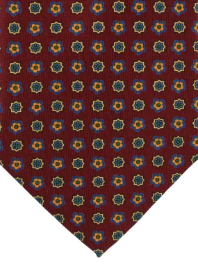 E. Marinella Tie Burgundy Royal Blue Floral Design - Wide Necktie