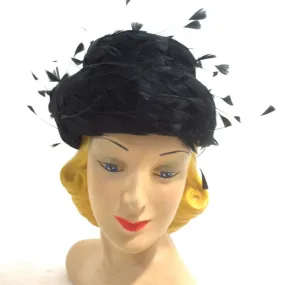 Floating Feathers Whimsical Tiered Black Cocktail Hat circa 1960s