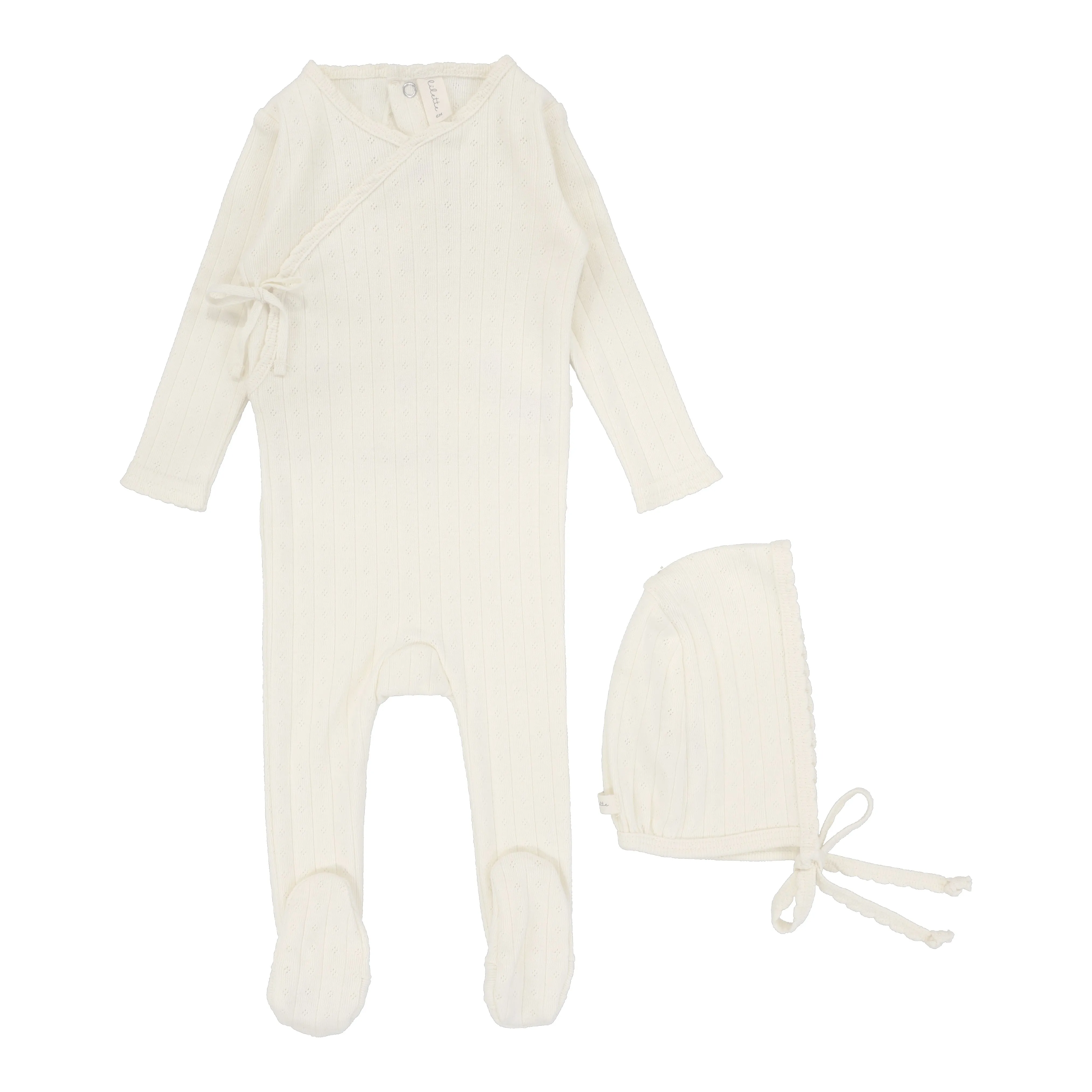 footie fine pointelle with hat - cream