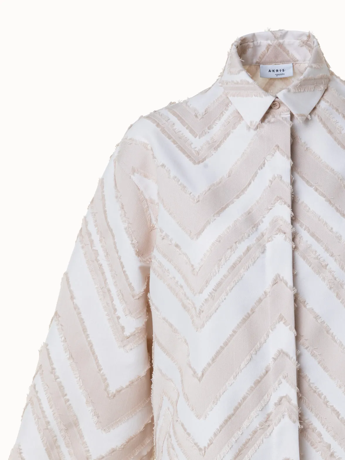 Fringed Zigzag Cotton Blend Jacquard Blouse