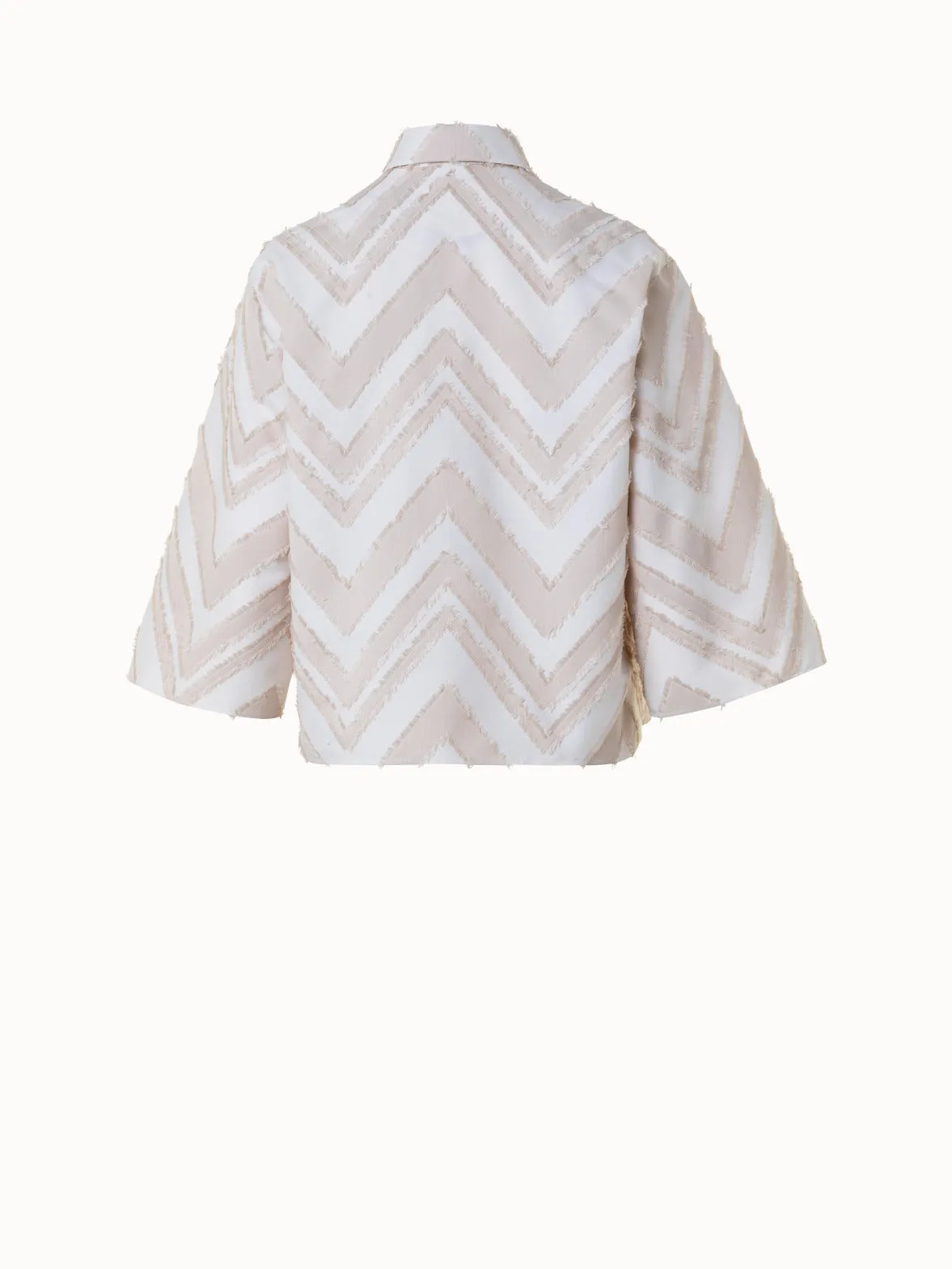 Fringed Zigzag Cotton Blend Jacquard Blouse