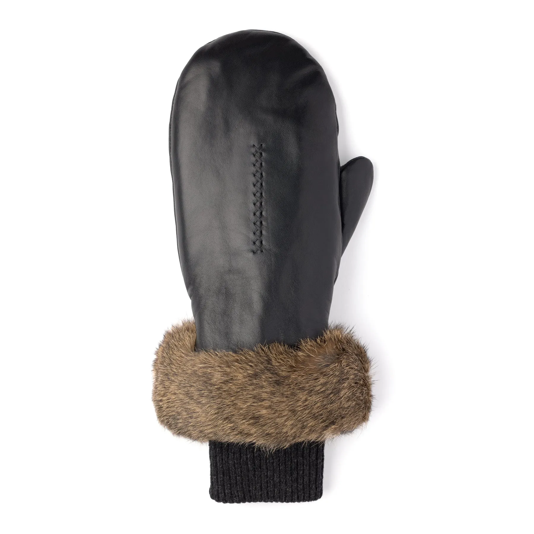 Fur Trim Leather Mitt