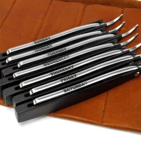 Hart Steel 7 Day Set, Black 6/8 Razors, Satin Finish, Round Point