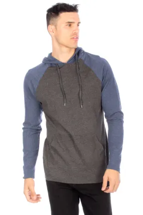 HAWKS BAY LIGHT WEIGHT RAGLAN HOODIE - CHARCOAL/BLUE