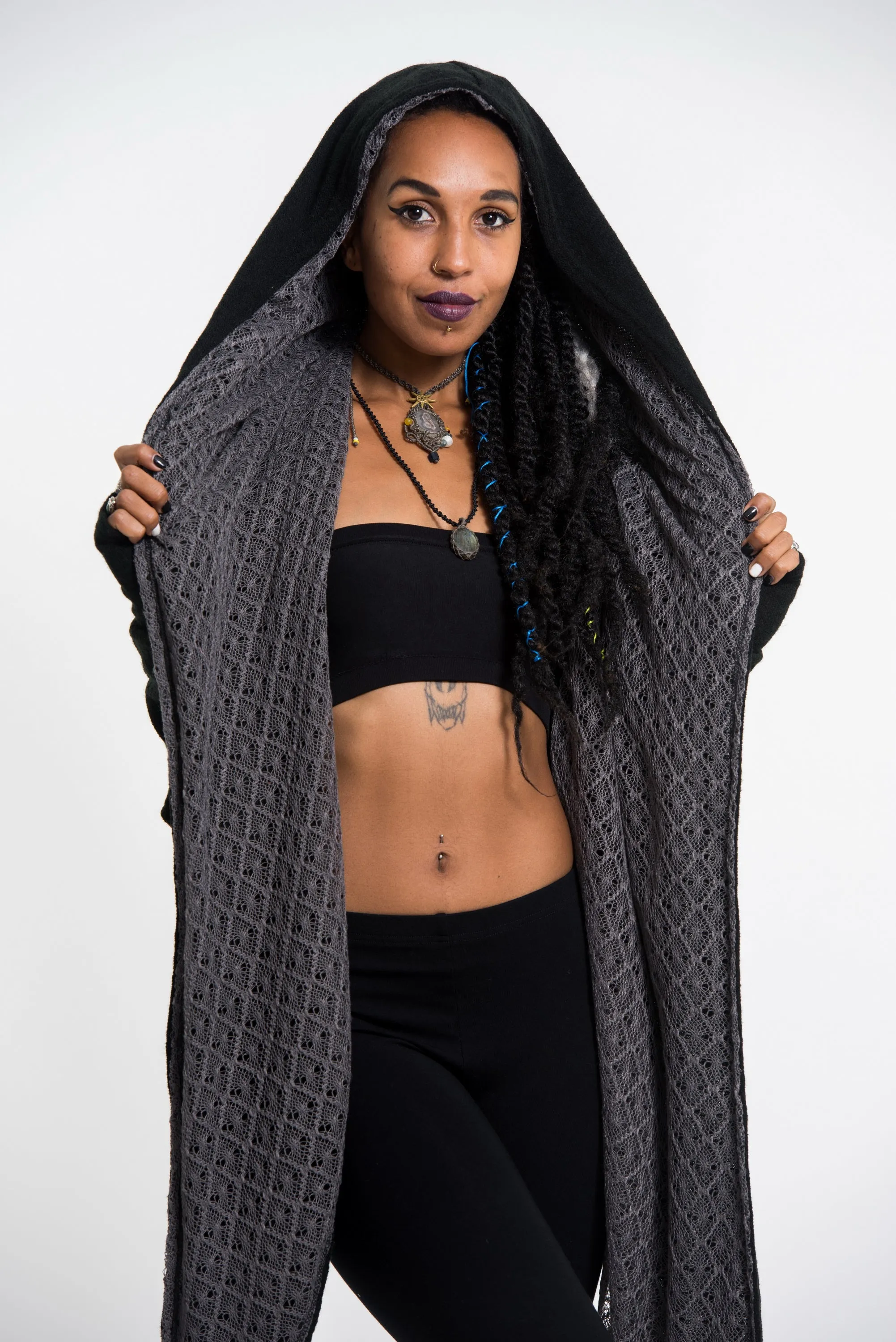 Hoodie Shawl Cardigan in Black