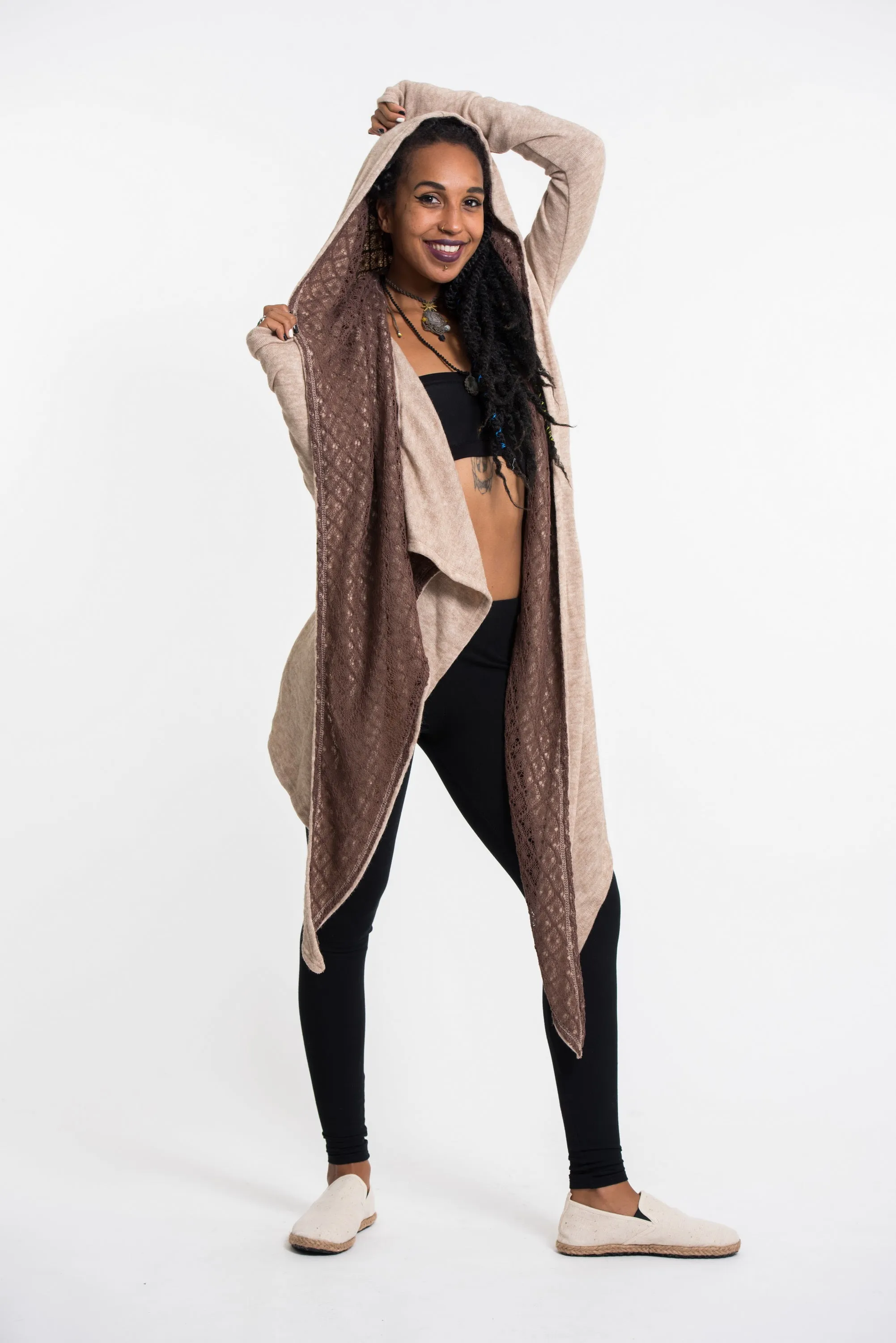 Hoodie Shawl Cardigan in Brown