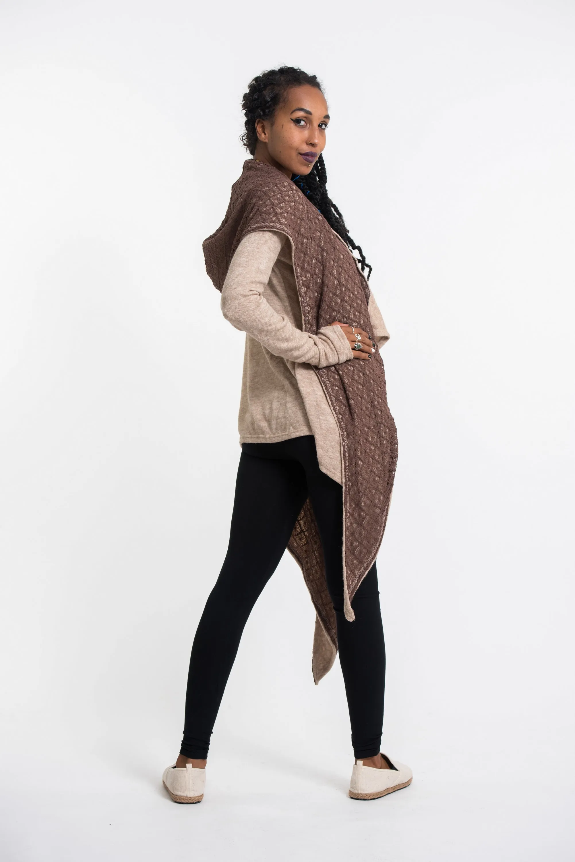 Hoodie Shawl Cardigan in Brown