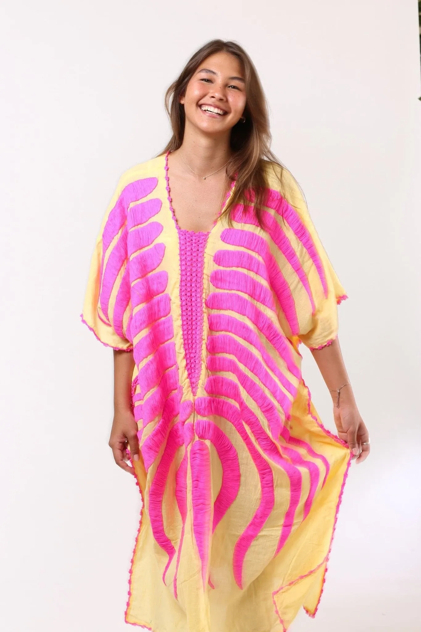 KAFTAN MARIE CLAIRE YELLOW / FUSHIA