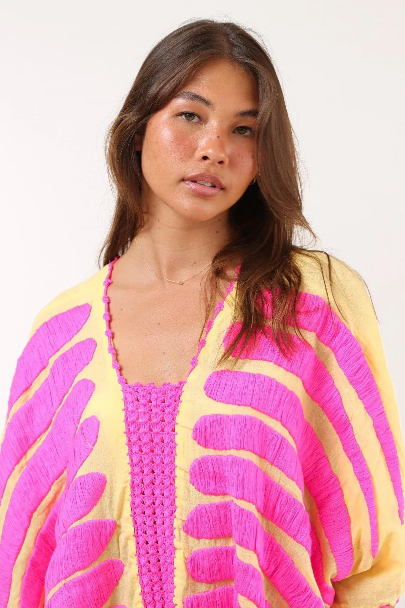 KAFTAN MARIE CLAIRE YELLOW / FUSHIA