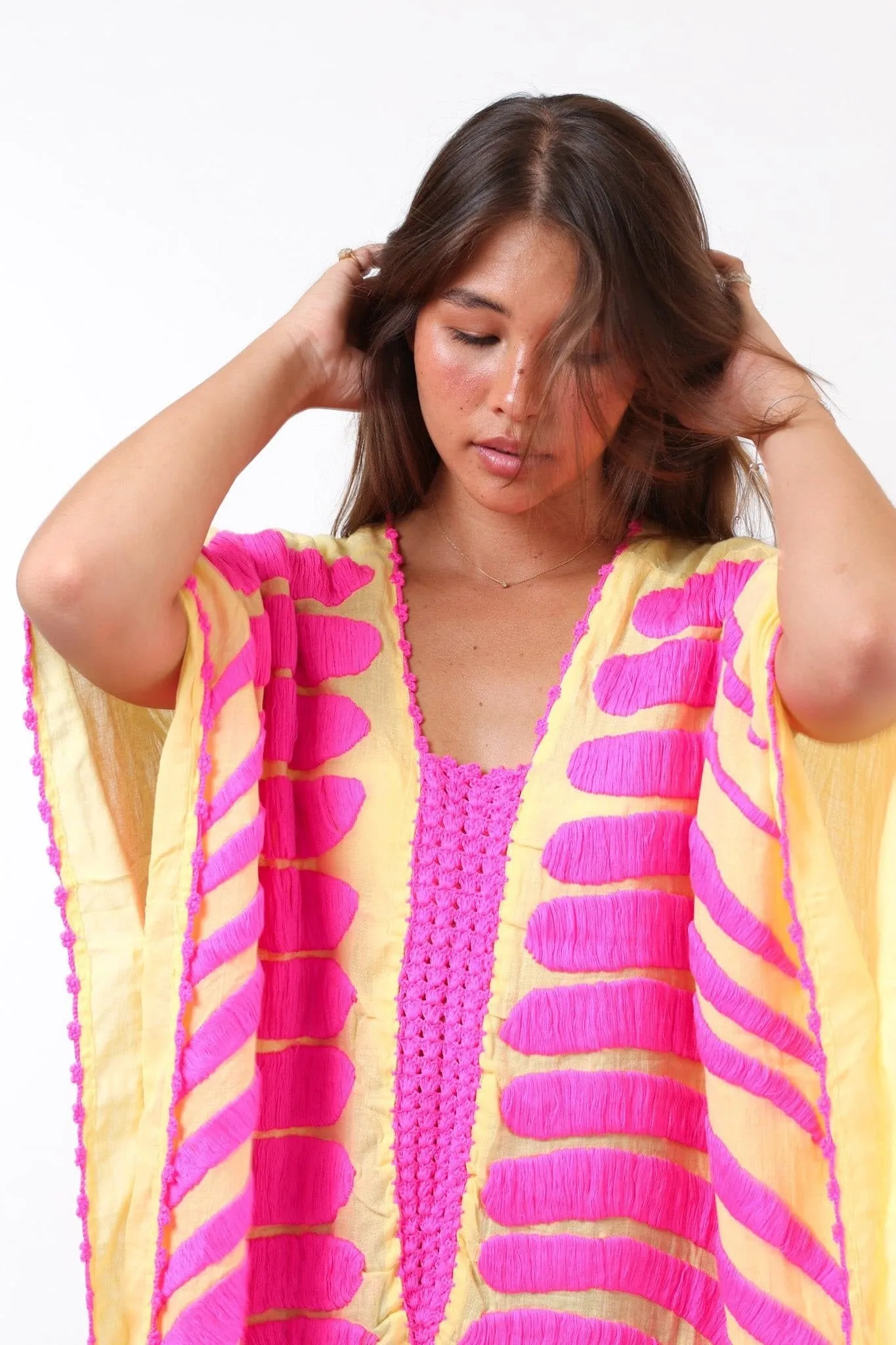 KAFTAN MARIE CLAIRE YELLOW / FUSHIA