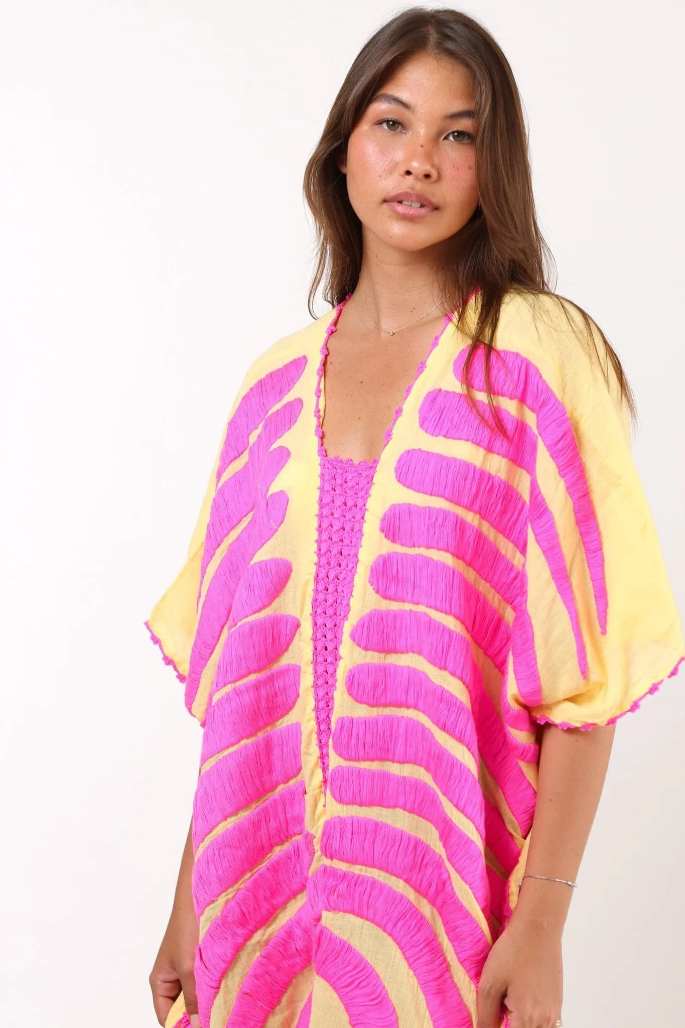 KAFTAN MARIE CLAIRE YELLOW / FUSHIA