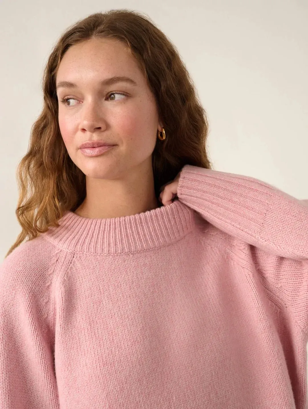 Lofty Wool Cashmere Blend Marled Crewneck