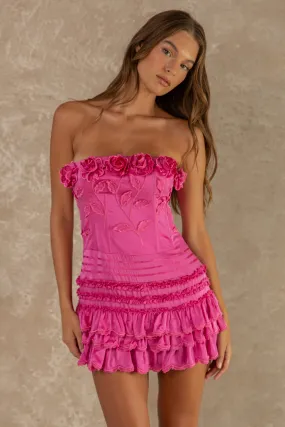 Lotus Lace Up Mini Dress - Super Pink