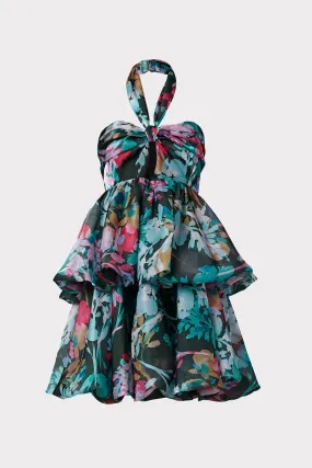 Louisa Neon Floral Silk Orgnza Dress