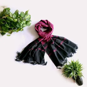 Majenta & Black Handwoven Beaded Cotton Long Stole