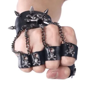 Men's Black Skull Metal Chain Gloves With Removable Finger Rings