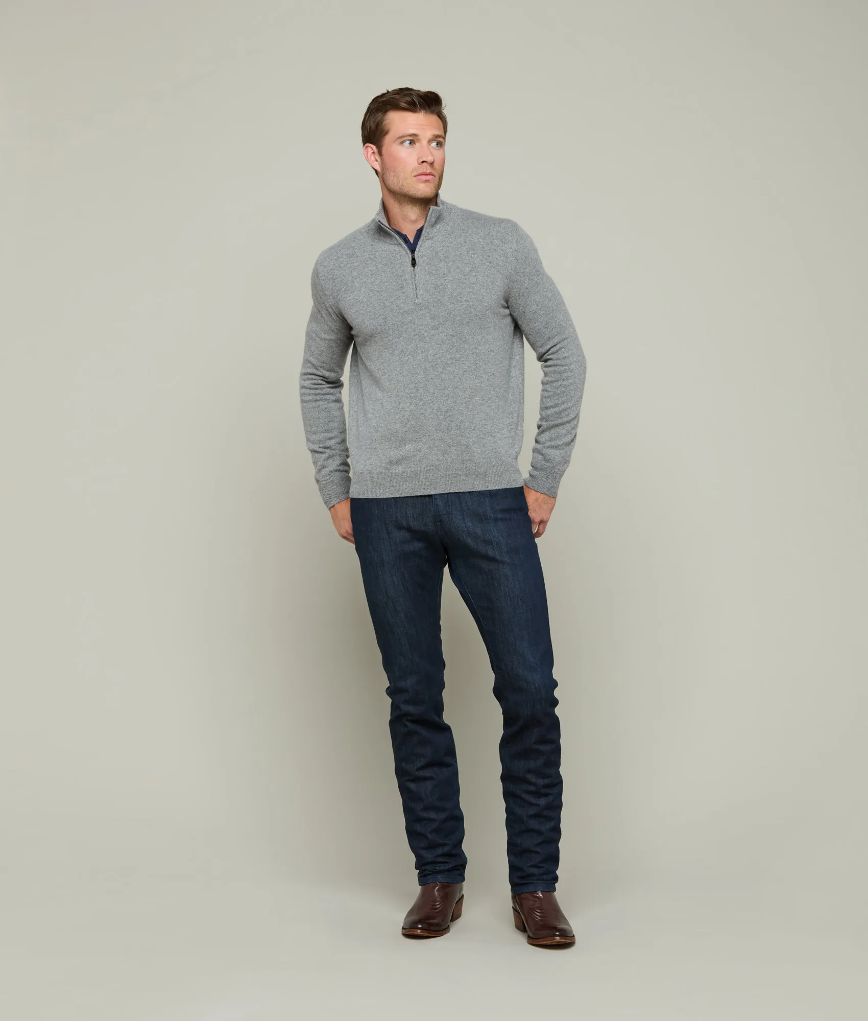 Men's Cashmere Quarter Zip :: Heather Grey