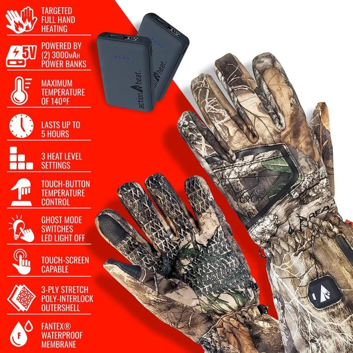 Open Box ActionHeat 5V Women's Battery Heated Hunting Featherweight Gloves