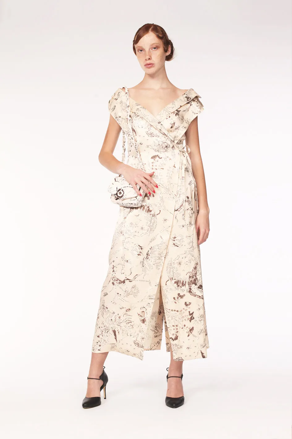 Origami Shawl Collar Viscose Dress / Print