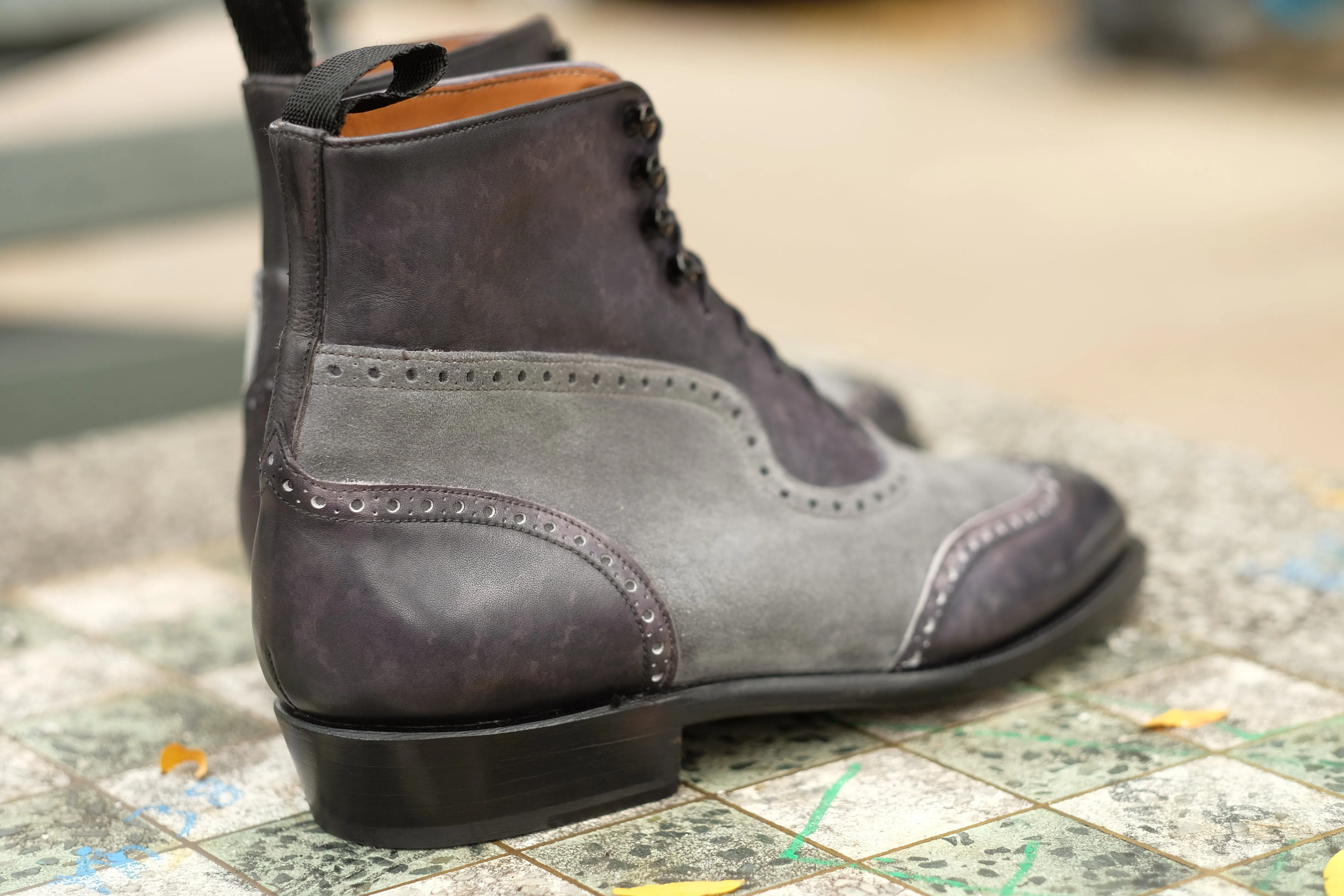 Pinehurst - MTO - Black Marble Patina / Light Grey Suede - TMG Last - Single Leather Sole