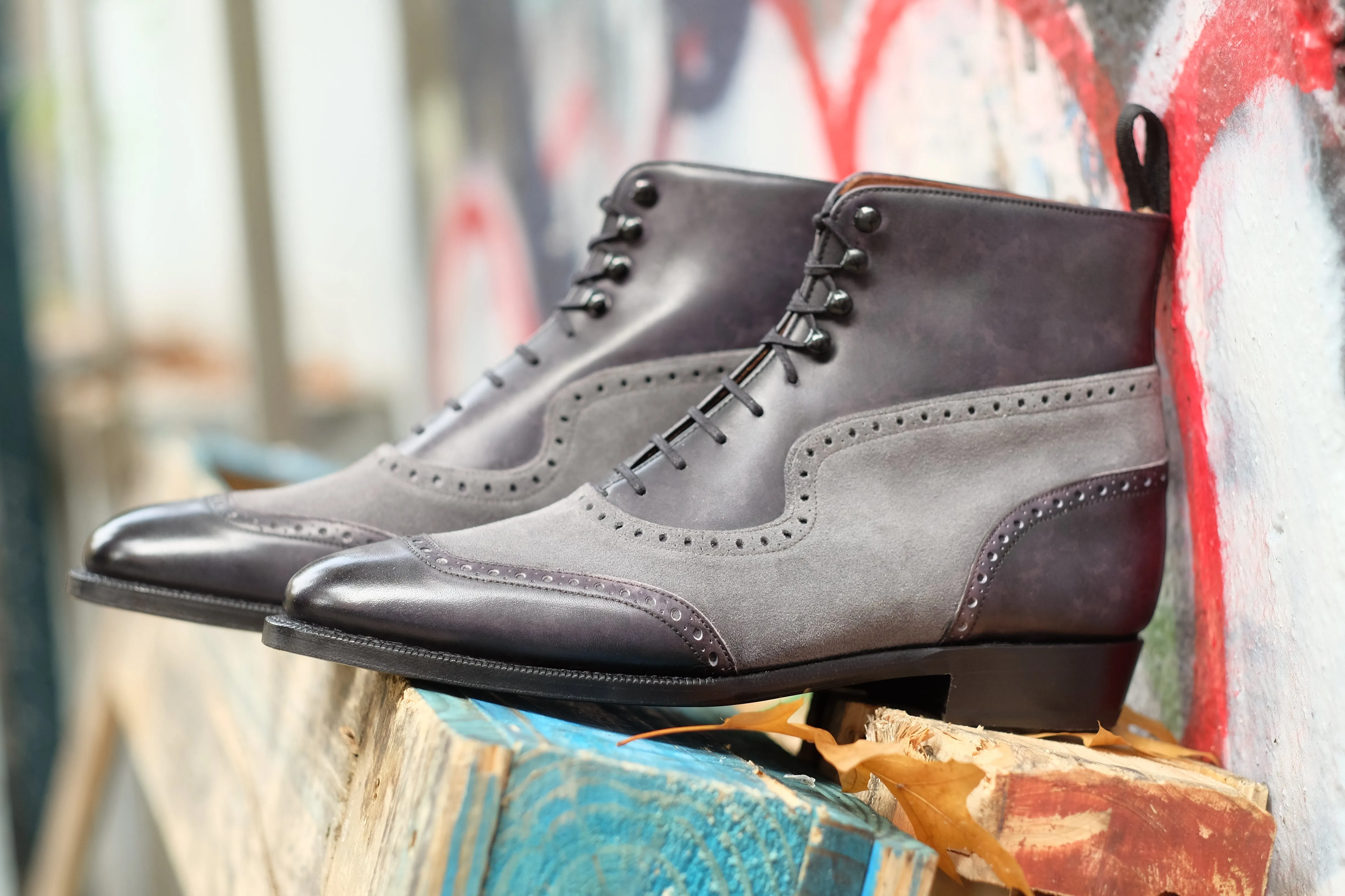 Pinehurst - MTO - Black Marble Patina / Light Grey Suede - TMG Last - Single Leather Sole