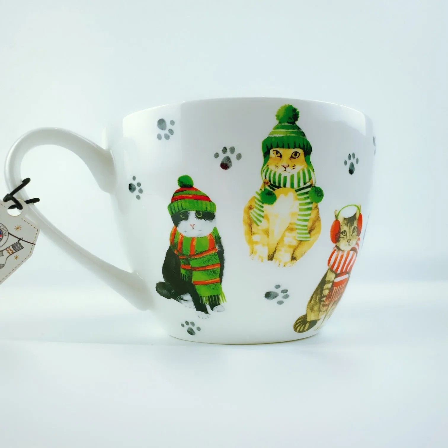 Portobello By Design 'Hello Winter' Cats with Scarf & Hat Bone China XL Coffee Mug Tea Cup 20 oz