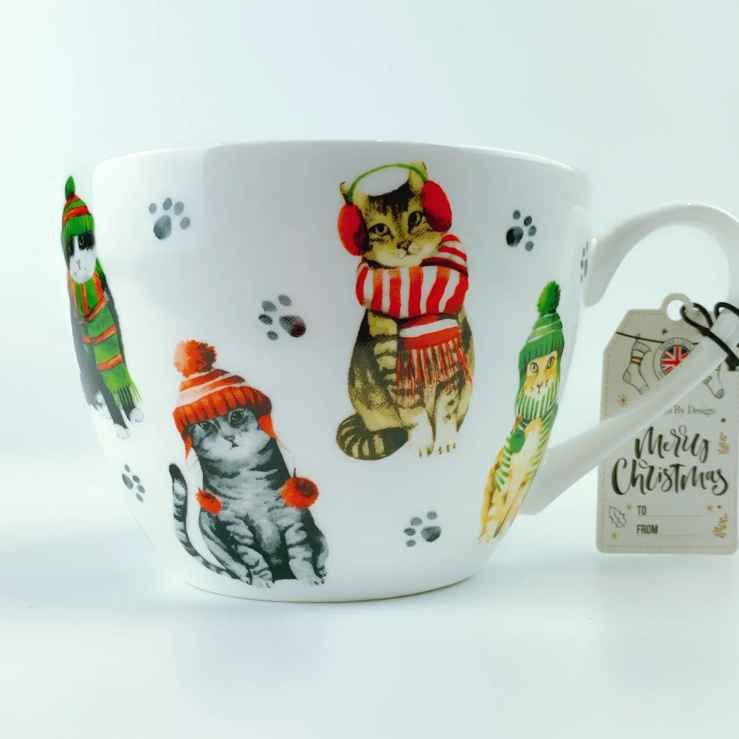 Portobello By Design 'Hello Winter' Cats with Scarf & Hat Bone China XL Coffee Mug Tea Cup 20 oz