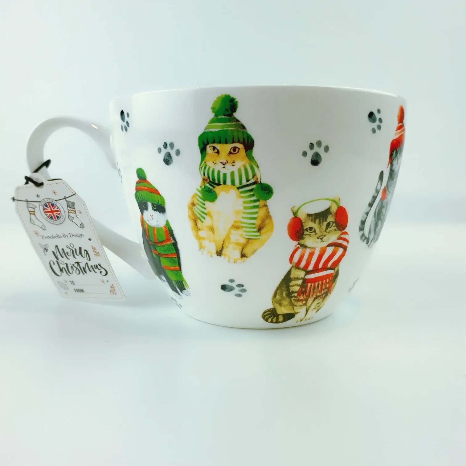 Portobello By Design 'Hello Winter' Cats with Scarf & Hat Bone China XL Coffee Mug Tea Cup 20 oz