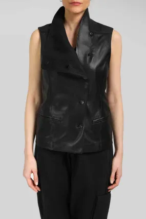 Sage - Black Leather Vest