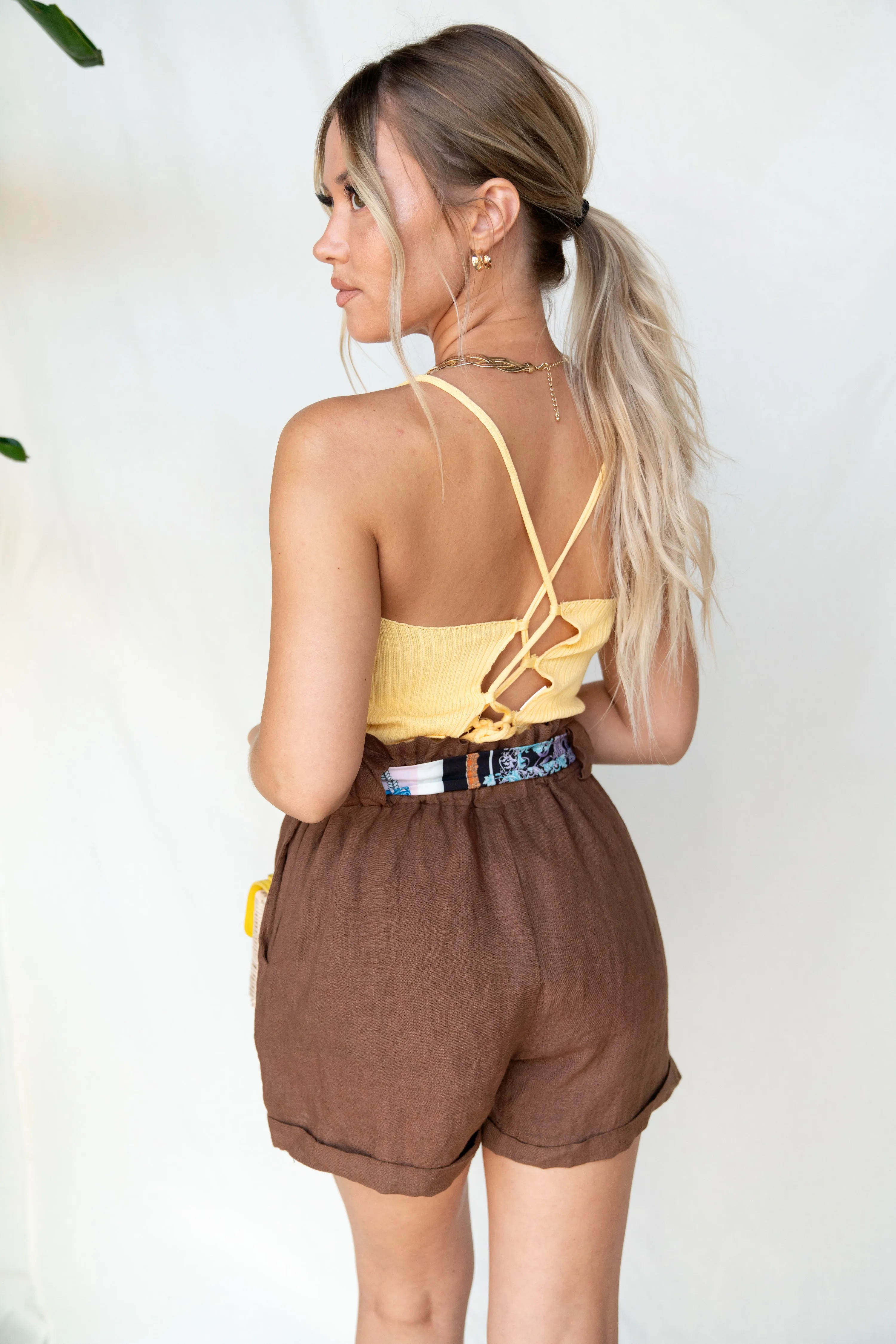 Scarf Belt Paperbag Linen Shorts