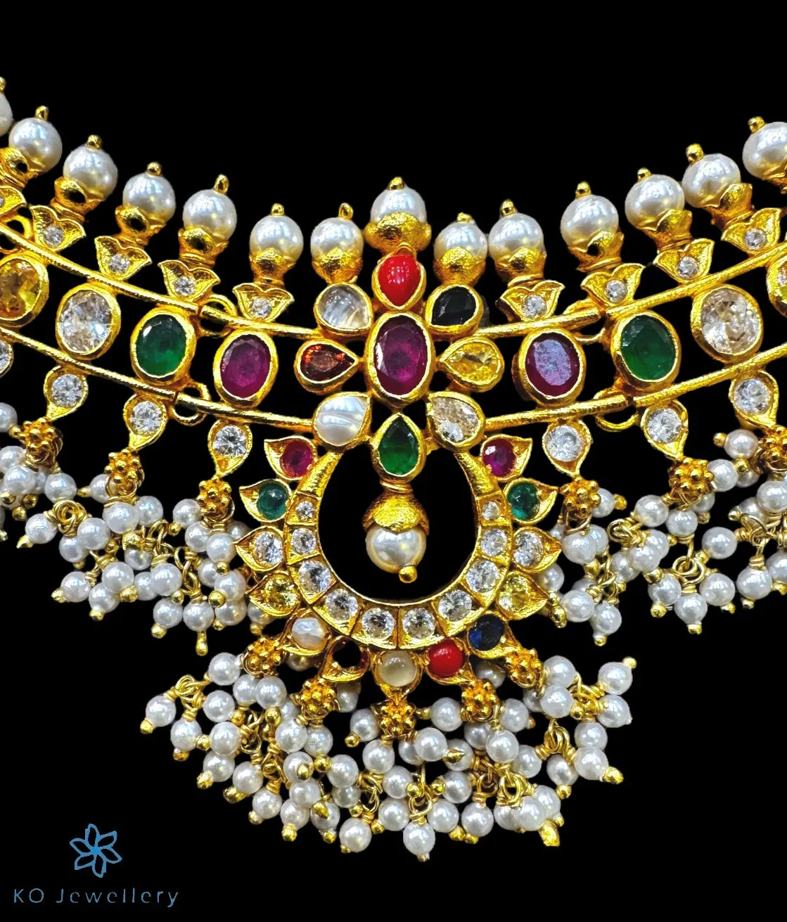 The Arohi Silver Navratna Guttapusalu Necklace